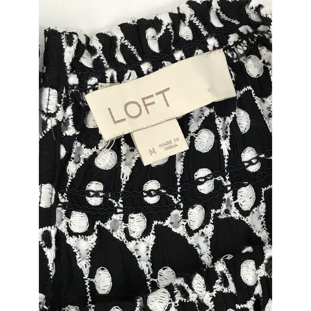 Ann Taylor Loft Black & White Eyelet Smocked Yoke Swing Dress Size Medium - Picture 7 of 11